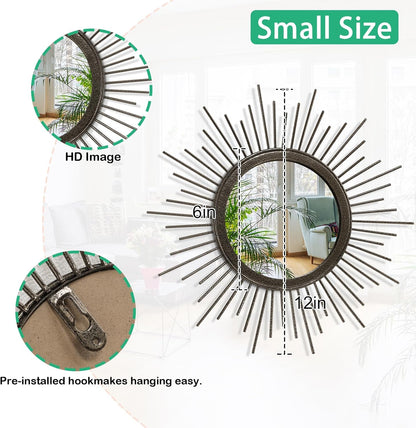 Gold Sunburst Mirrors for Wall Decorative Metal Round Art Mirrors Large Wall Decor Hanging Mirror for Bathroom Bedroom Living Room Vanity Entryway 16"