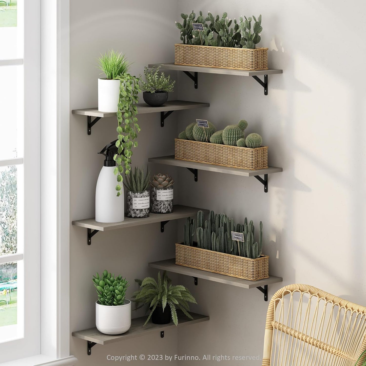 Furinno Rossi 5-Tier Wall Mount Floating Radial Corner Shelf, White