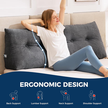 IASEAHK Headboard Pillow Queen, Triangle Pillows for Headboard, Head Board Backrest Wedge Pillow for Reading Sitting Working, Daybed Pillows with Removable Cover for Bed Dorm Sofa, Dark Grey