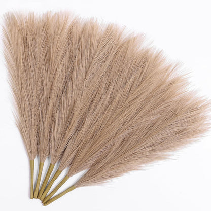 UREYMX Faux Pampas Grass Decor 17.7 Inch 6pcs, Artificial Pampas Grass Fluffy Home Decor, Short Vase Room Decor pompous Grass Flower Arrangement for Boho Home Wedding Decoration (Black)