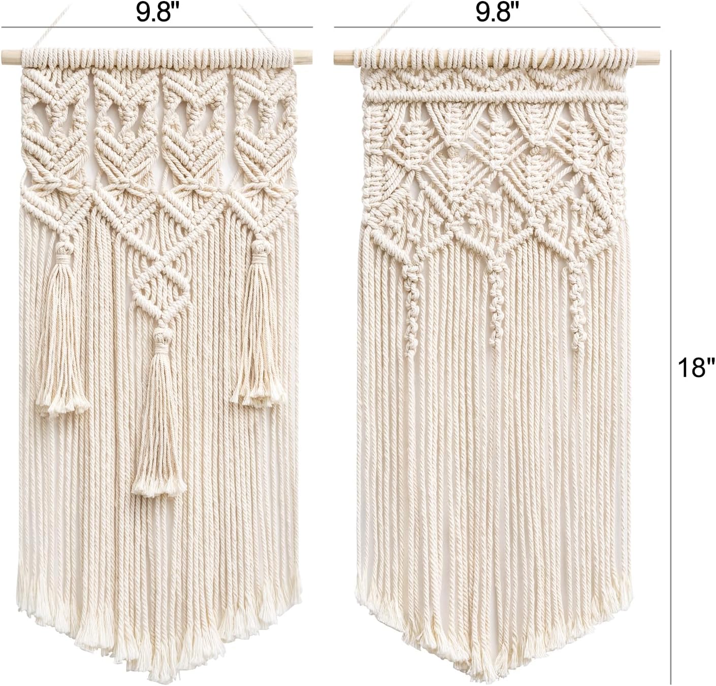 Mkono 2 Pcs Macrame Woven Wall Hanging Boho Chic Geometric Art Decor - Beautiful Bedroom Nursery Apartment Home Decoration, Gift for Girls Adults Birthday Christmas, 28" L x 13" W