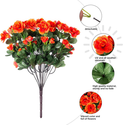 Ivydale Artificial Fake Flowers Plants for Outdoor Outside Spring Decor, Faux Silk Yellow Camellia UV Resistant Look Real for Planter Pot Porch Patio Balcony Garden Yard, 3 Large Bundles