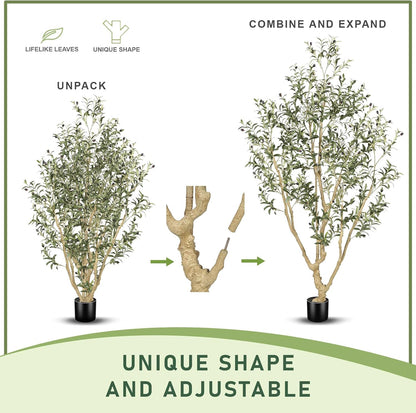 LYERSE Olive Trees Artificial Indoor - Faux Olive Tree 7ft with Olive Branches and Lifelike Fruits - Fake Olive Tree 7 Feet for Modern Home Office House Living Room Decor Indoor