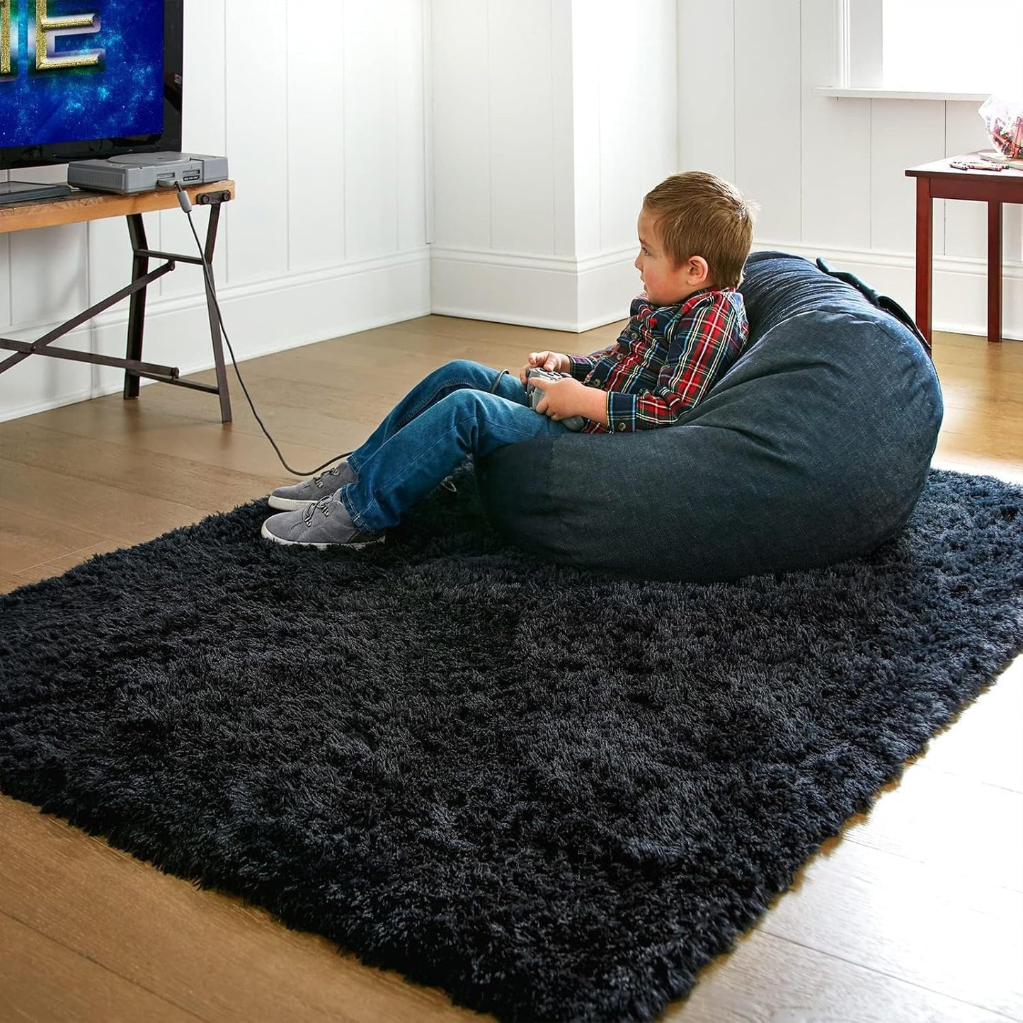 Ophanie Round Rugs 5Ft Ivory Circle Area Rug, Nursery Room Decor, Christmas Aesthetic Bedroom Home Circular Carpet 5 Foot, Fluffy Fuzzy Shag Plush Cream Living Room Rugs for Kids Boys Girls Teen Baby