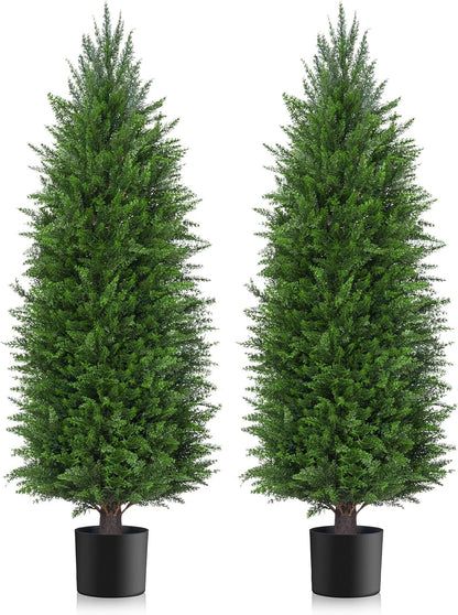 AOKIIE 6FT Artificial Topiary Cedar Plants Outdoor, Faux Pine Trees UV Resistant and Potted, 72 Inch Tall Fake Shrubs Evergreen for Front Porch Decor Set of 2