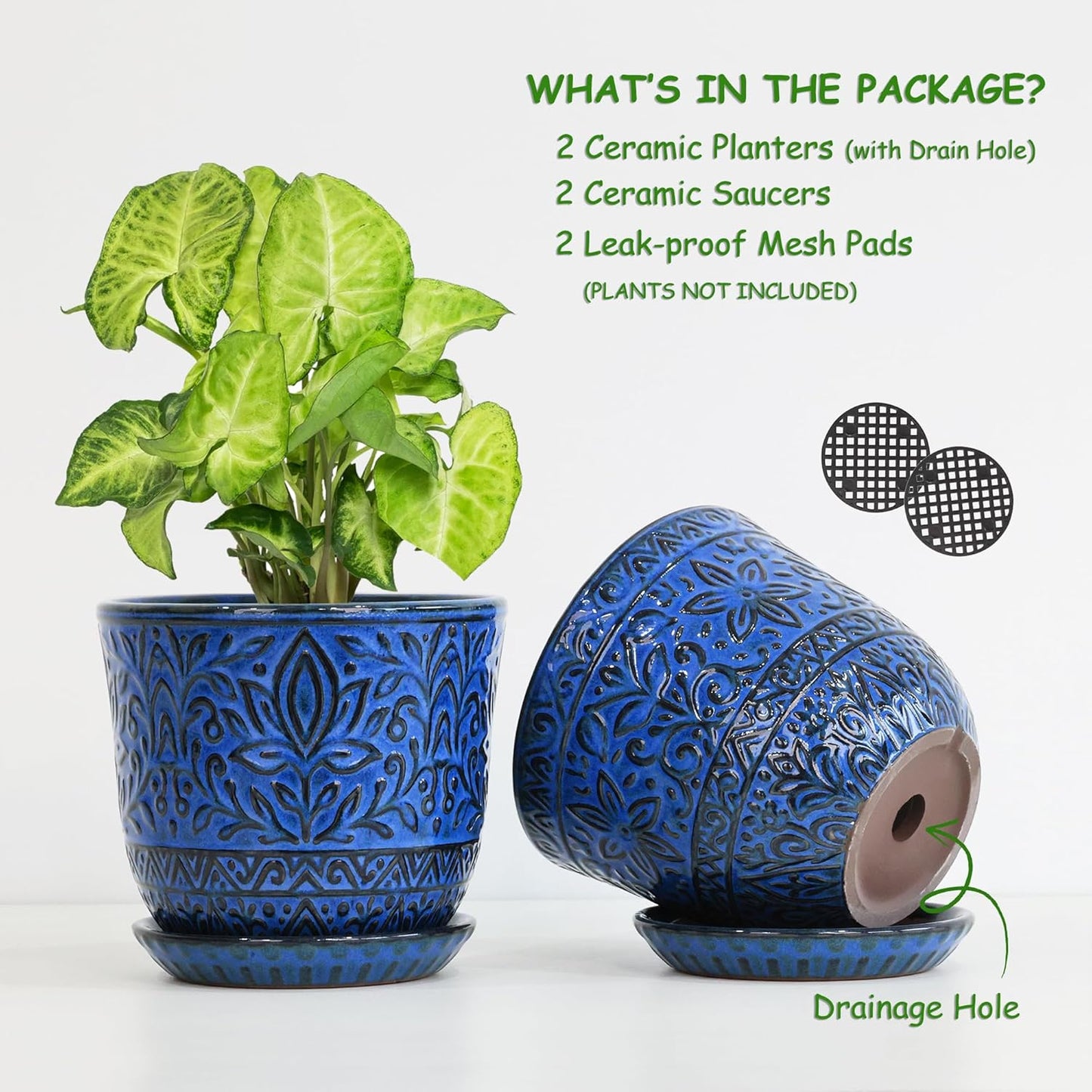Gepege 6 Inch Beaded Ceramic Planter Set of 2 with Drainage Hole and Saucer for Plants, Indoor-Outdoor Large Round Succulent Orchid Flower Pot (Smoked Gray, Inner-pots not Larger Than 5 Inch)