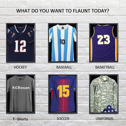 KCRasan Jersey Display Frame Case - Large Lockable Frames Shadow Box with UV Protection for Baseball Basketball Football Soccer Hockey Sport Shirt Matte Black Finish
