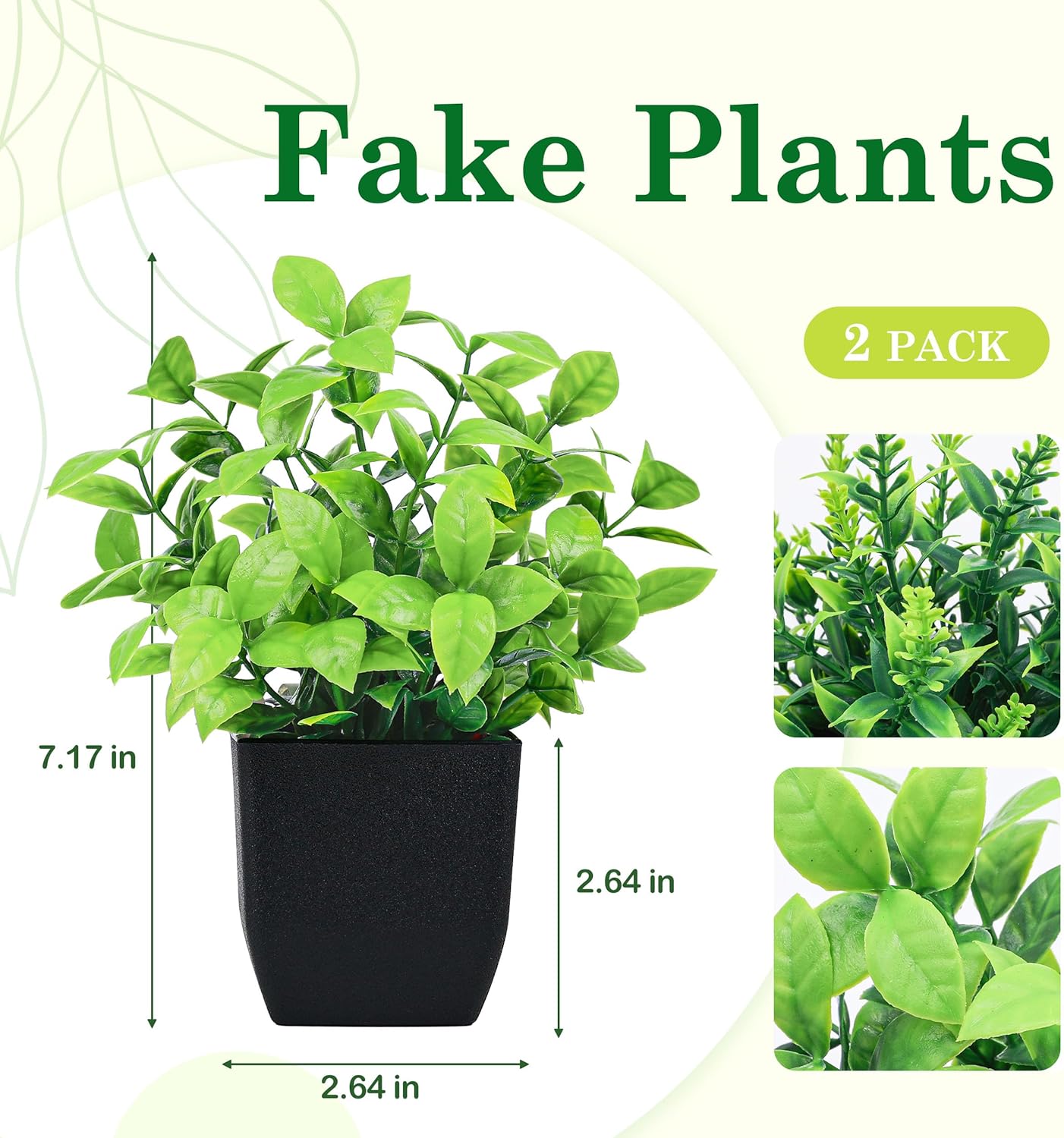 Der Rose 2 Pack Fake Plants Small Faux Artificial Small Potted Plants Indoor for Room Home Office Farmhouse Bathroom Decor