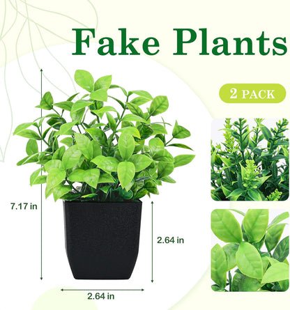 Der Rose 2 Pack Fake Plants Small Faux Artificial Small Potted Plants Indoor for Room Home Office Farmhouse Bathroom Decor