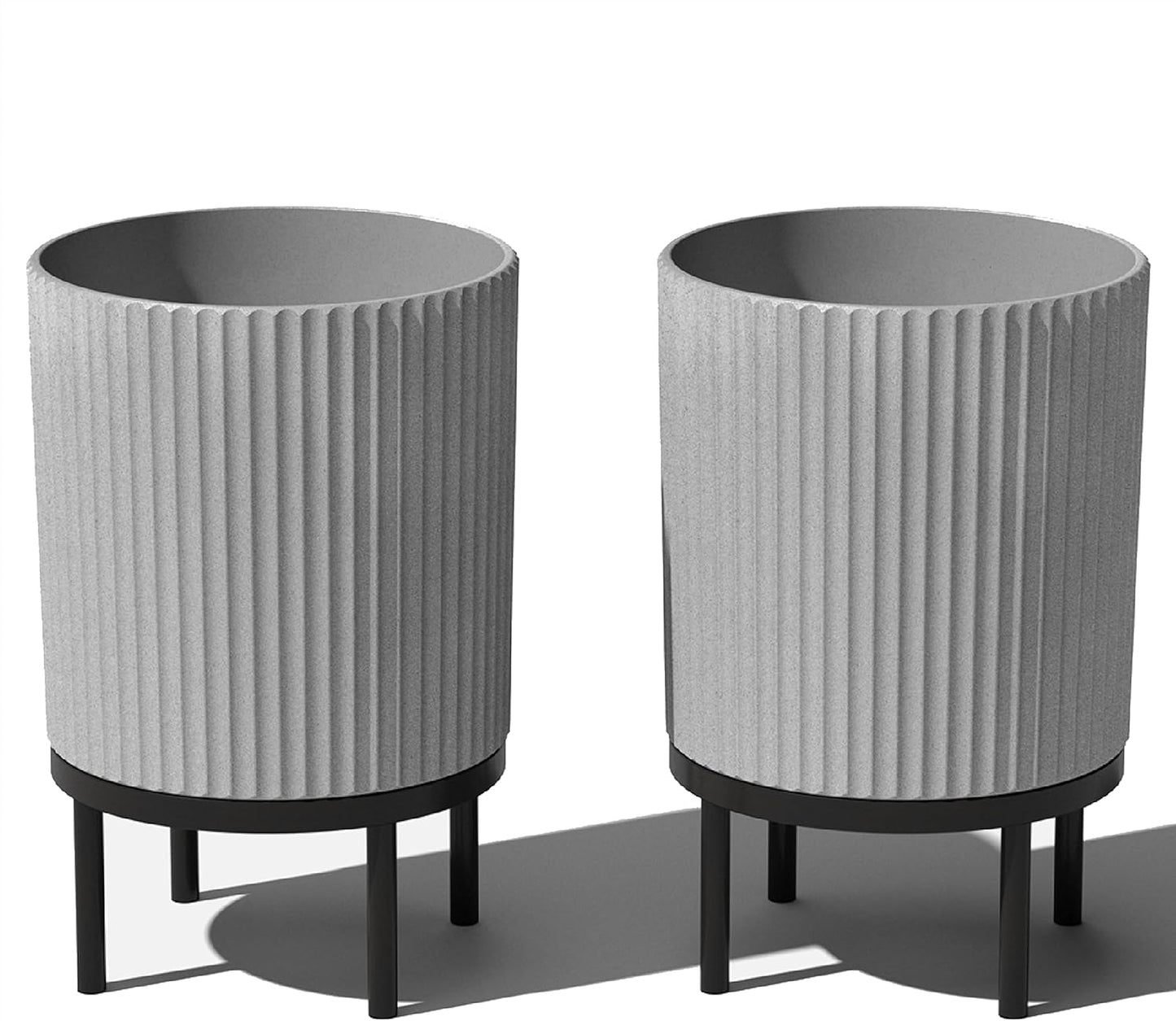 Veradek Demi Series Round Planter w/ Stand for Porch/Patio | Durable Plastic-Concrete & Wooden Stand | Modern Décor for Tall Plants, Flowers