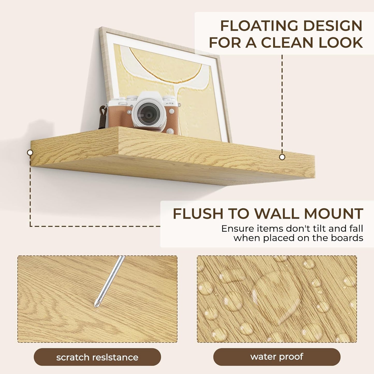 RICHFOCUS 72Inch Floating Shelves for Wall 2 Pack Shelves for Bedroom|Kitchen|Bathroom Wall Mounted Rustic Wood Floating Shelf with Invisible Brackets for Books|Storage|Decor, Rustic Brown