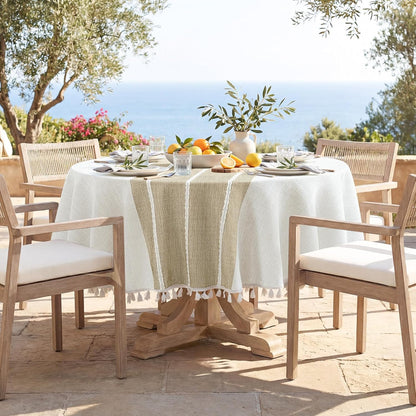 Softalker Outdoor Tablecloth Rectangle, Waterproof Linen Cotton Farmhouse Table Cloths with Tassel, Heavy Weight Wrinkle Free Boho Table Cover for Picnic Camping Dining - 55 x 70 Inch, Coffee Lines