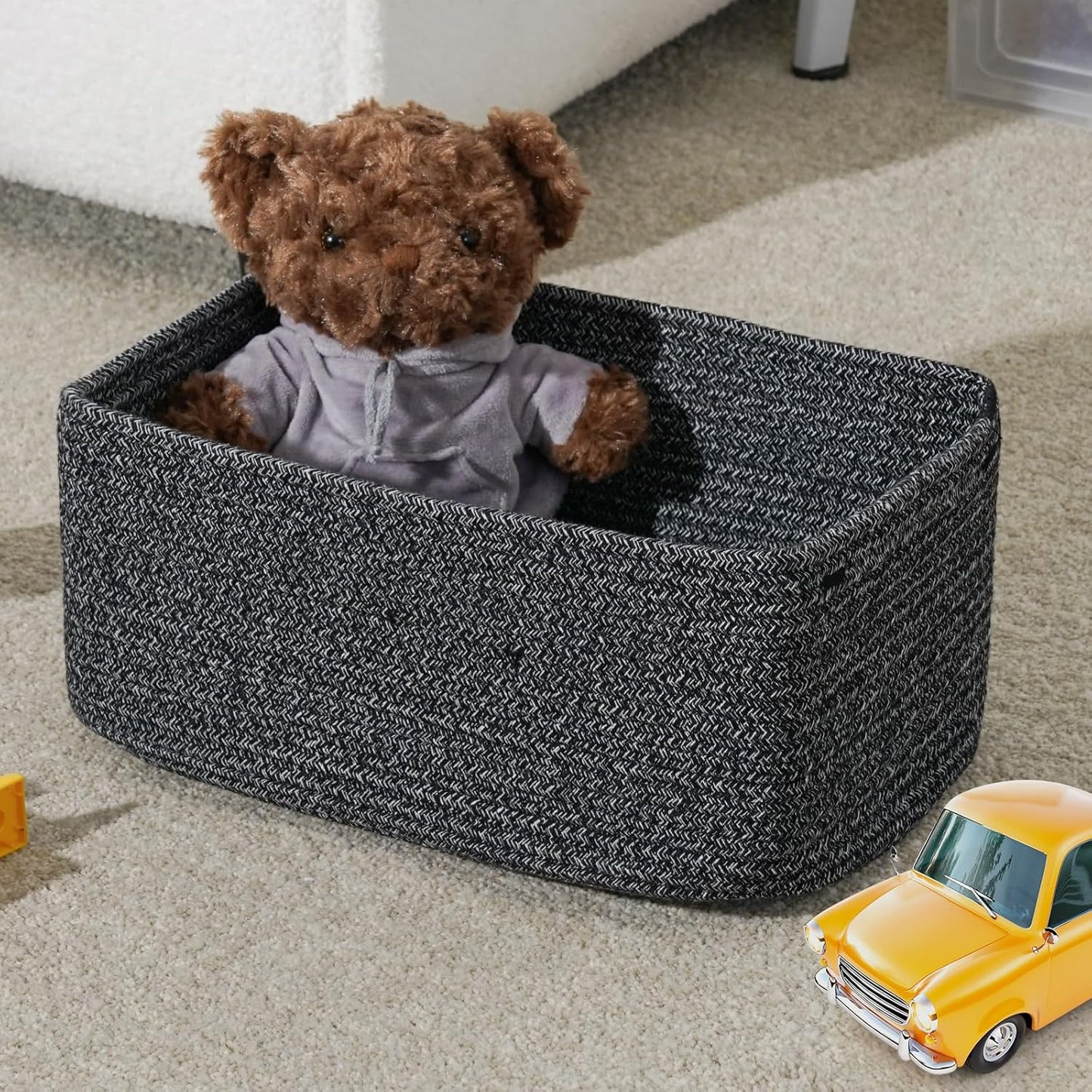 3-Pack Small Storage Baskets for Organizing | Woven Shelf Toy Basket | Rope Baskets for Gifts Empty | Closet Organizer Bins with Handles | Cube Decorative Box | 11.8×7.8×5.1” | Mixed brown