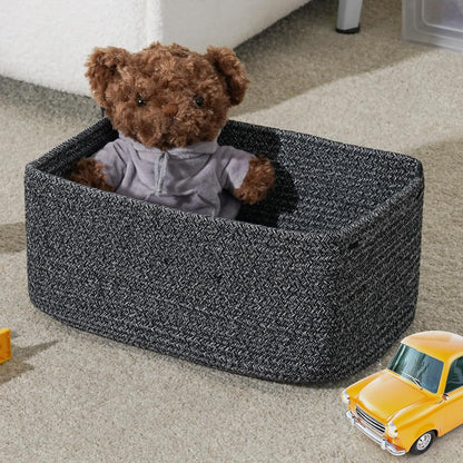 3-Pack Small Storage Baskets for Organizing | Woven Shelf Toy Basket | Rope Baskets for Gifts Empty | Closet Organizer Bins with Handles | Cube Decorative Box | 11.8×7.8×5.1” | Mixed brown