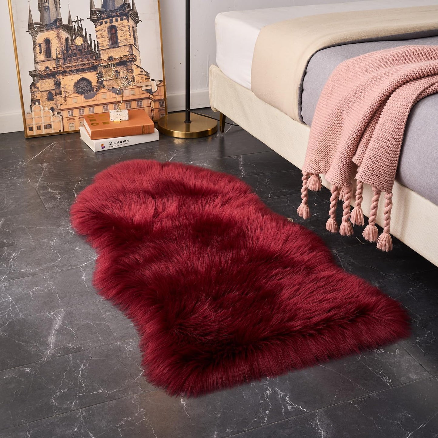 EasyJoy Ultra Soft Fluffy/Fuzzy Shaggy Area Rug Faux Fur Chair Cover Seat Pad for Bedroom Floor Sofa Living Room (2 x 6 ft Sheepskin, Beige)