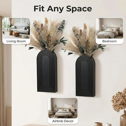 Wooden Wall Planter Set of 4 - Modern Home Decor for Living Room, Bedroom, Bathroom - Walnut Finish Planter for Dried Flowers, Faux Greenery, Indoor Plants