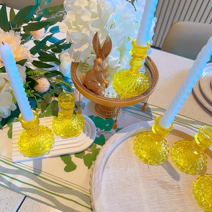 Glass Candlestick Holder,Striped Taper Candle Holders,Set of 6 Candle Stand for Table Centerpieces, Home Decor,Weddings,Festival and Parties (Clear Stripe Pattern)