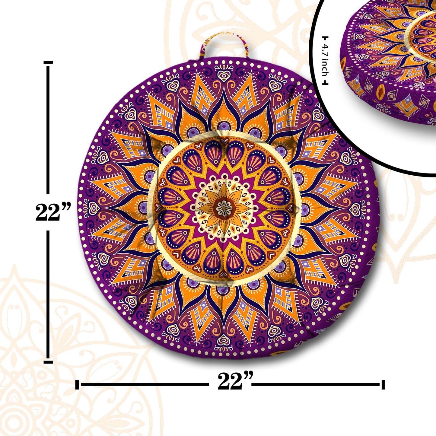 Mandala Meditation Cushion, Boho Meditation Mat, Meditation Pillows for Sitting on Floor, Cushions for Sitting in Home and Outdoor, Square Floor Pillow Cushion Seating for Yoga Accessories 22'' X 22''