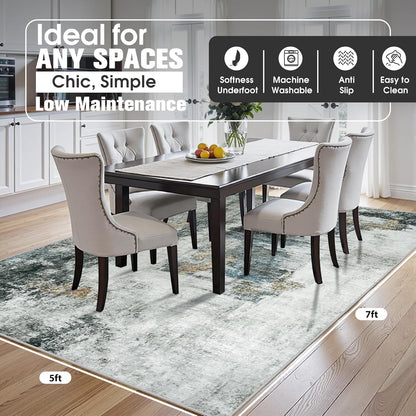 8x10 Area Rugs for Living Room Rug Washable: Abstract Large Rug for Dining Room Bedroom Carpet Non Slip 8 by 10 Indoor Modern Nursery Home Office Blue Grey