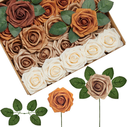 InnoGear Artificial Flowers, 50 Pcs Dark Red Foam Fake Roses Bulk with Stems for Mother's Gift Decoration Celebration DIY Wedding Bouquets Centerpieces Bridal Shower Party Christmas Tree