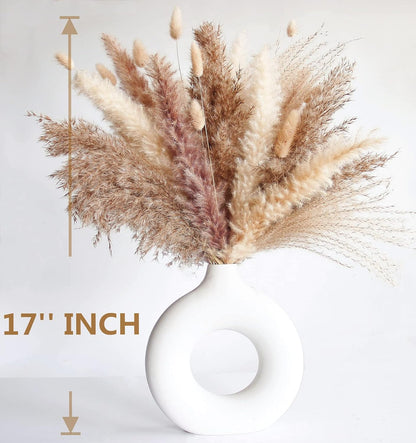 65PCS Pampas Grass Decor, Including pompas Floral, Reed Dried Grass and Bunny Tails Dried Flowers, Natural Dried Pampas Grass Bouquet for Boho Decor Wedding, Home Decoration