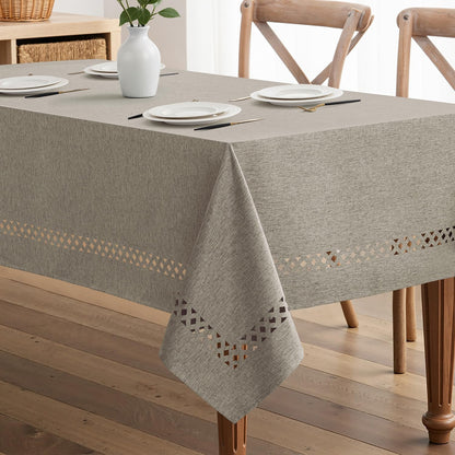 MIULEE Beige Rectangle Linen Polyester Tablecloth with Decorative Cutouts Spring Waterproof Stain Resistant & Shrink-Proof Table Cloth 52x70 inch Farmhouse Style for Dining Wedding and Outdoor