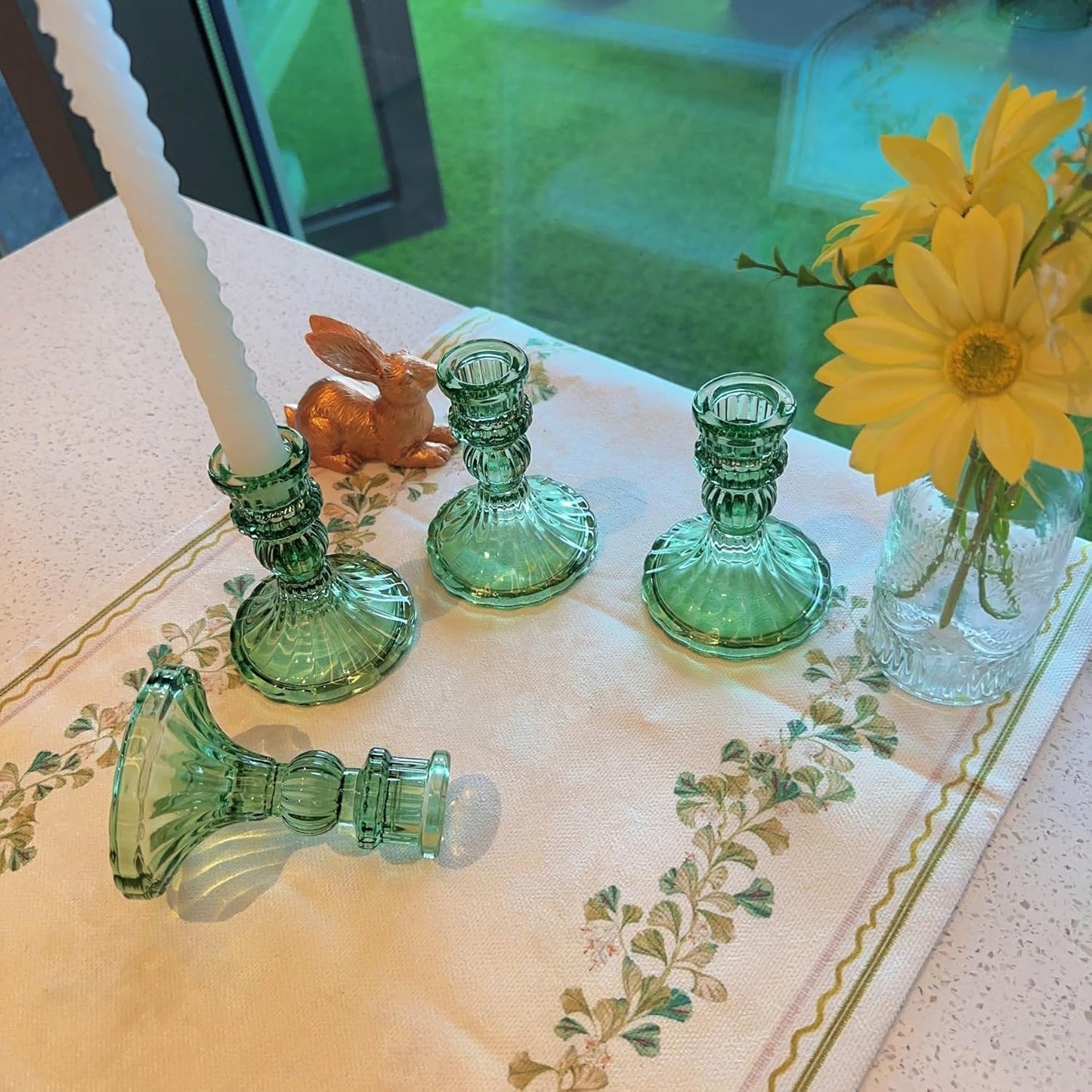 Glass Candlestick Holder,Striped Taper Candle Holders,Set of 6 Candle Stand for Table Centerpieces, Home Decor,Weddings,Festival and Parties (Clear Stripe Pattern)