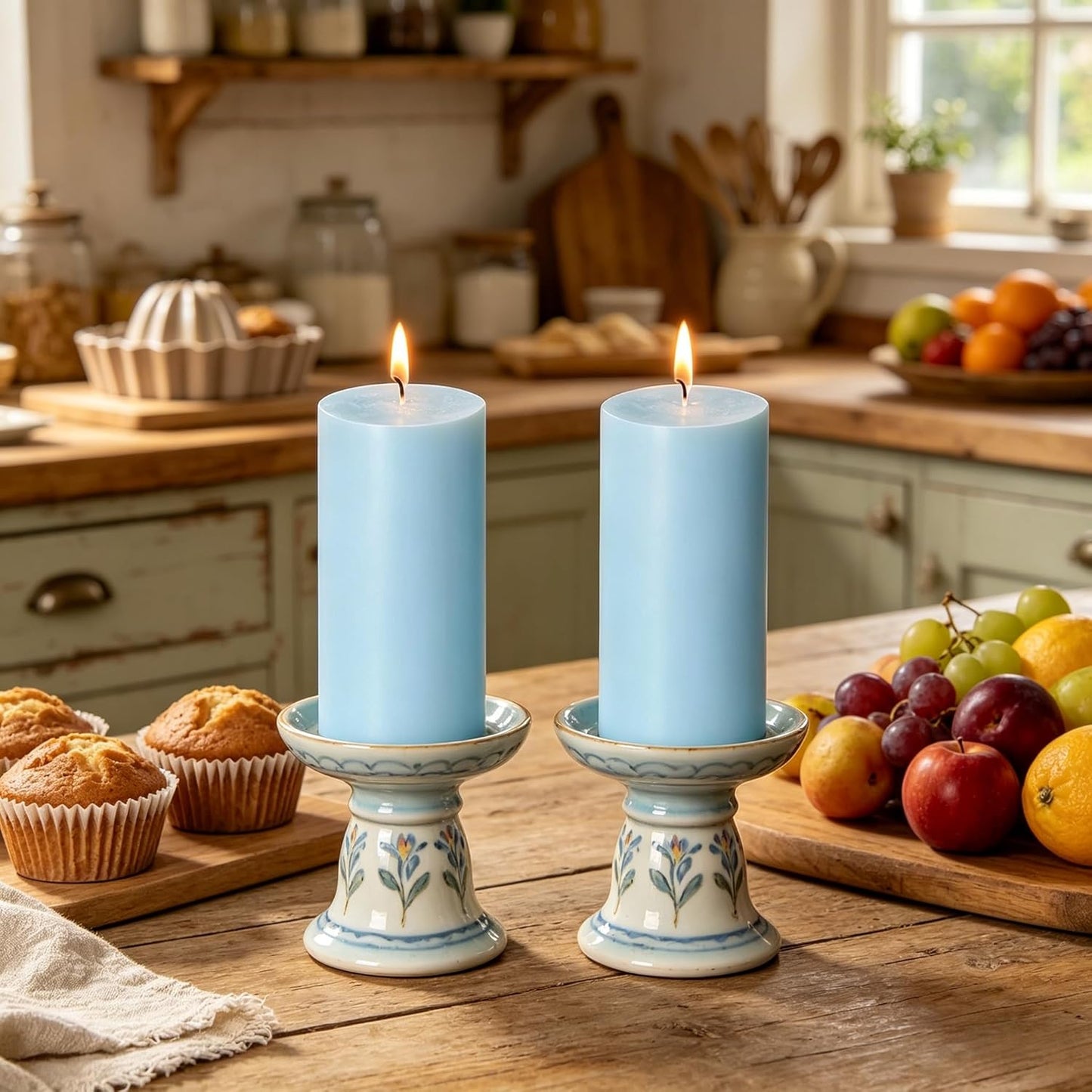 2 Pack 3x6 Inch Sage Green Unscented Pillar Candles - 70 Hour Long Burning Dripless Smokeless Candles for Home Decor Weddings Festivals Spa Meditation