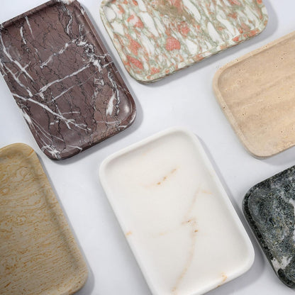 Koville Romano Travertine Tray, 12"x8" Natural Stone Vanity Tray for Countertop Bathroom Kitchen Dresser, Decorative Marble Catchall Trays for Perfume Jewelry, Rectangular Serving Tray(Beige)