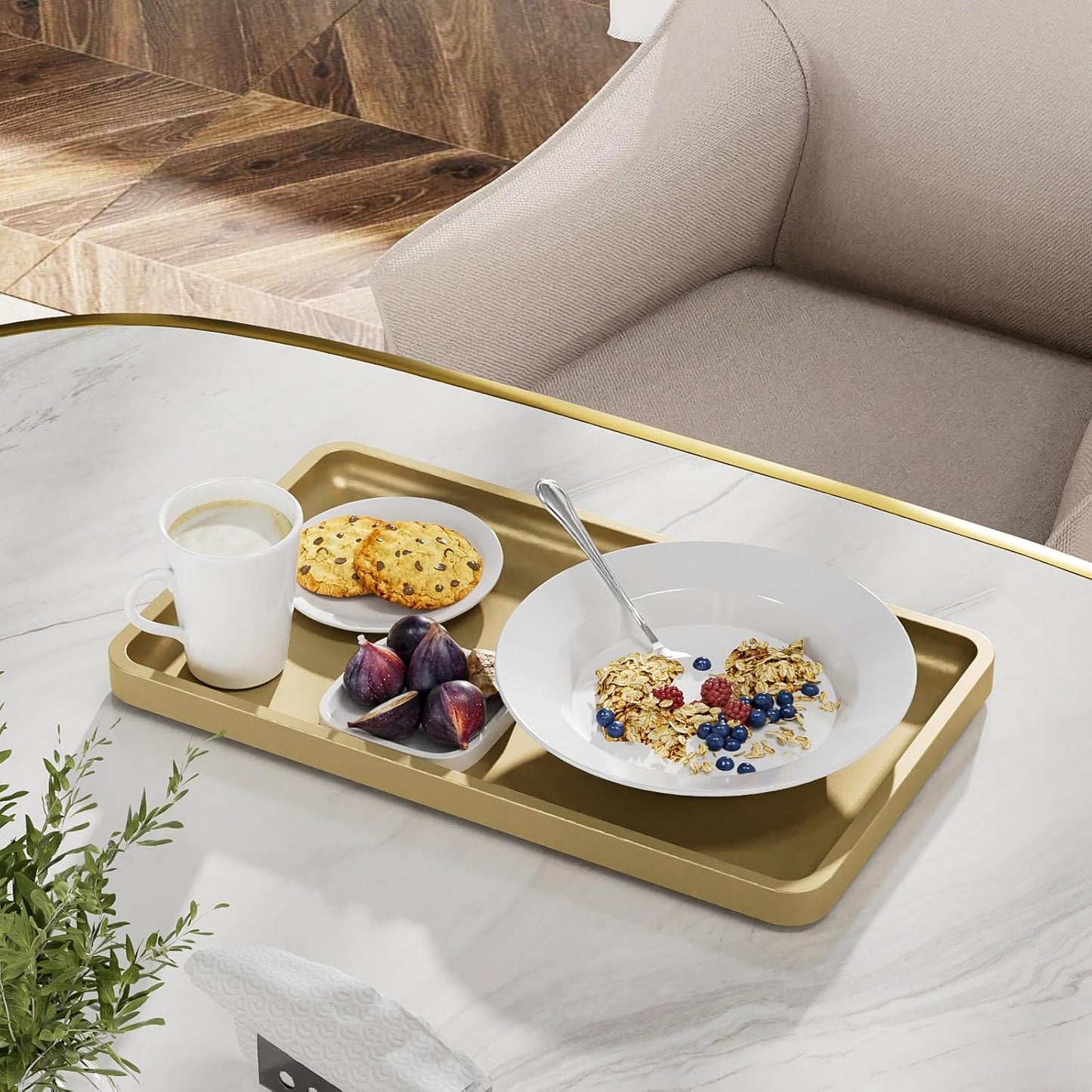 Bathroom Vanity Tray for Countertop - Bamboo Organizer Tray for Dresser Tops, Toilet, Perfume Small Decorative Tray Wood Tray for Home Decoration 11.81” L x 6.1” W x 0.79” H Black