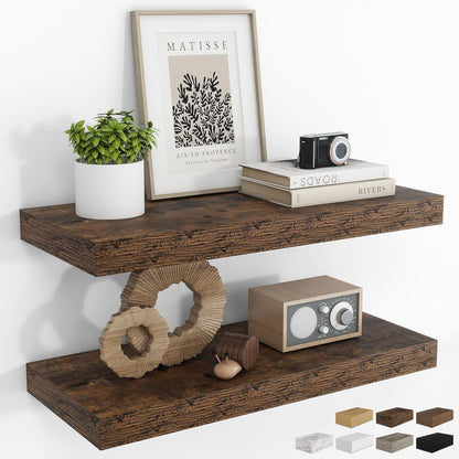 RICHFOCUS 72Inch Floating Shelves for Wall 2 Pack Shelves for Bedroom|Kitchen|Bathroom Wall Mounted Rustic Wood Floating Shelf with Invisible Brackets for Books|Storage|Decor, Rustic Brown