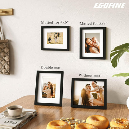 Egofine 12x16 Picture Frame Black, Covered by Plexiglass Made of Solid Wood, Display Pictures 9x12 and 11x14 with Mat or 12x16 Without Mat, for Wall Mounting Photo Frame - Colors B