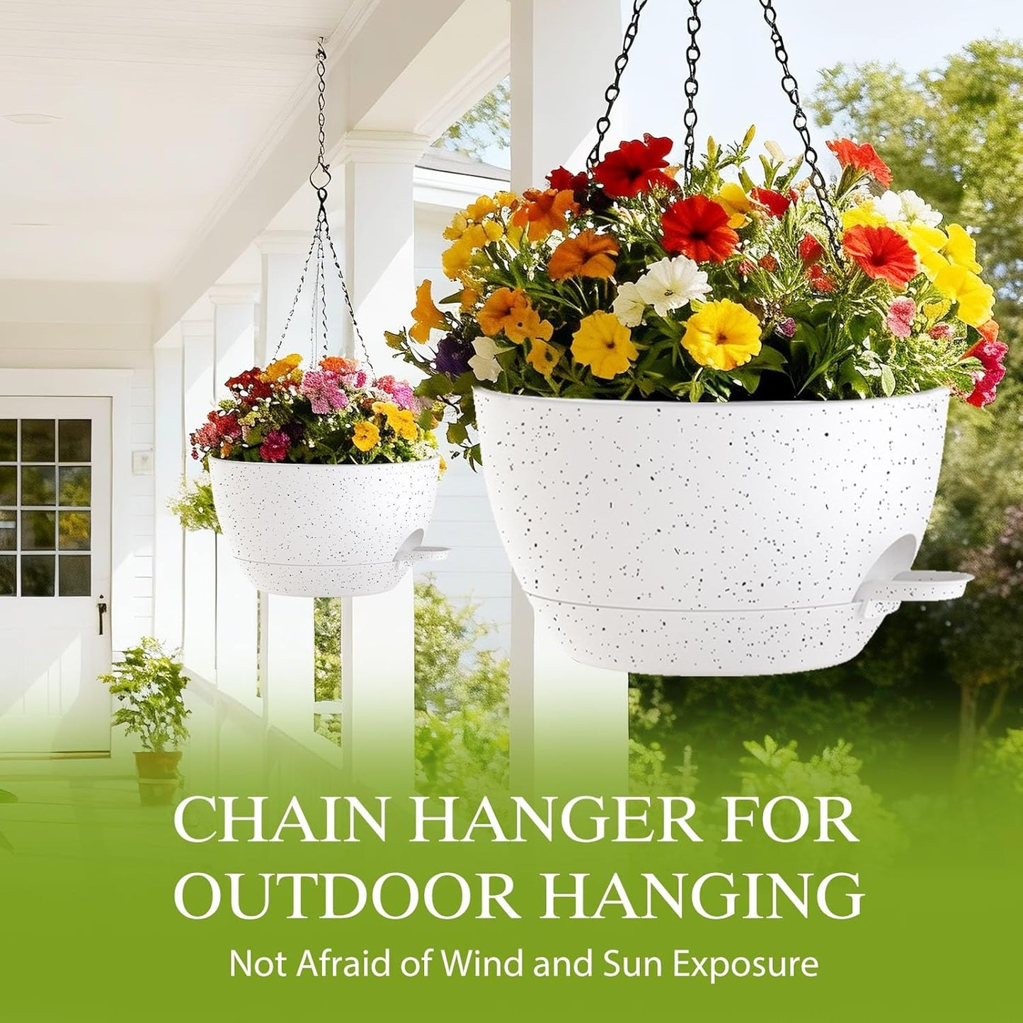 12 Inch Hanging Baskets 2 PC with Chains, Self-Watering Hanging Planters for Indoor Outdoor Plants, Plastic Hanging Flower Pots,Black