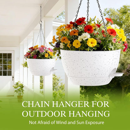12 Inch Hanging Baskets 2 PC with Chains, Self-Watering Hanging Planters for Indoor Outdoor Plants, Plastic Hanging Flower Pots,Black