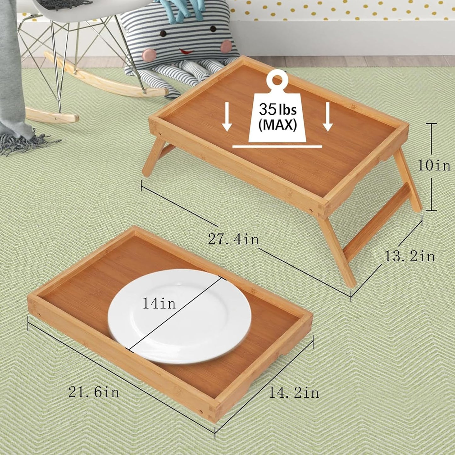 Artmeer Bed Tray Table with Folding Legs,Bamboo Breakfast in Bed for TV Table, Laptop Computer Tray,Eating,Snack Tray(Bamboo)
