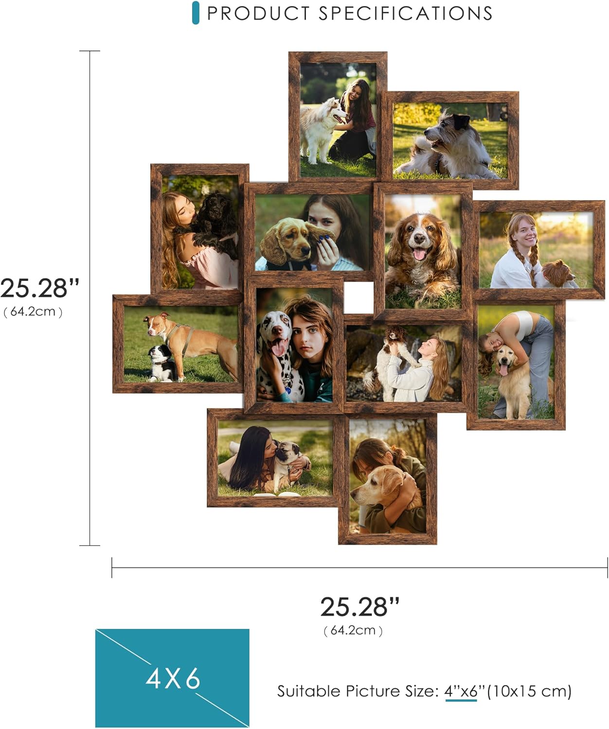 DUENPY 4x6 Collage Picture Frames, 12-Pack Solid Wood Photo Frame, Picture Frames Collage Wall Decor, Set with Glass Front, Assembly Required, Black