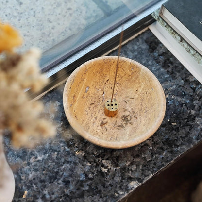 Koville Italian Travertine Incense Holder, 6" Incense Holders for Sticks, Sturdy Incense Burner Ash Catcher, Ideal for Meditation, Relaxing, Easy to Clean