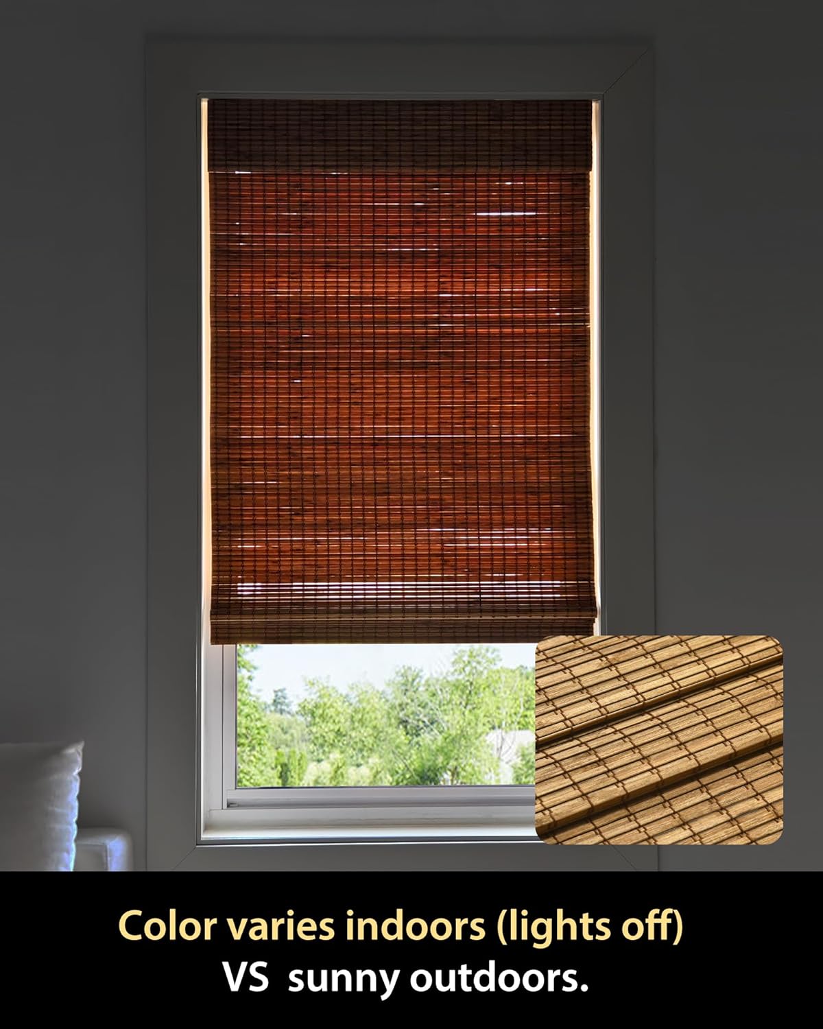 UNISHADES Cordless Bamboo Roman Shades for Windows, Blinds Size (30.5" W ×48" H) Colour (Highfield Teak)