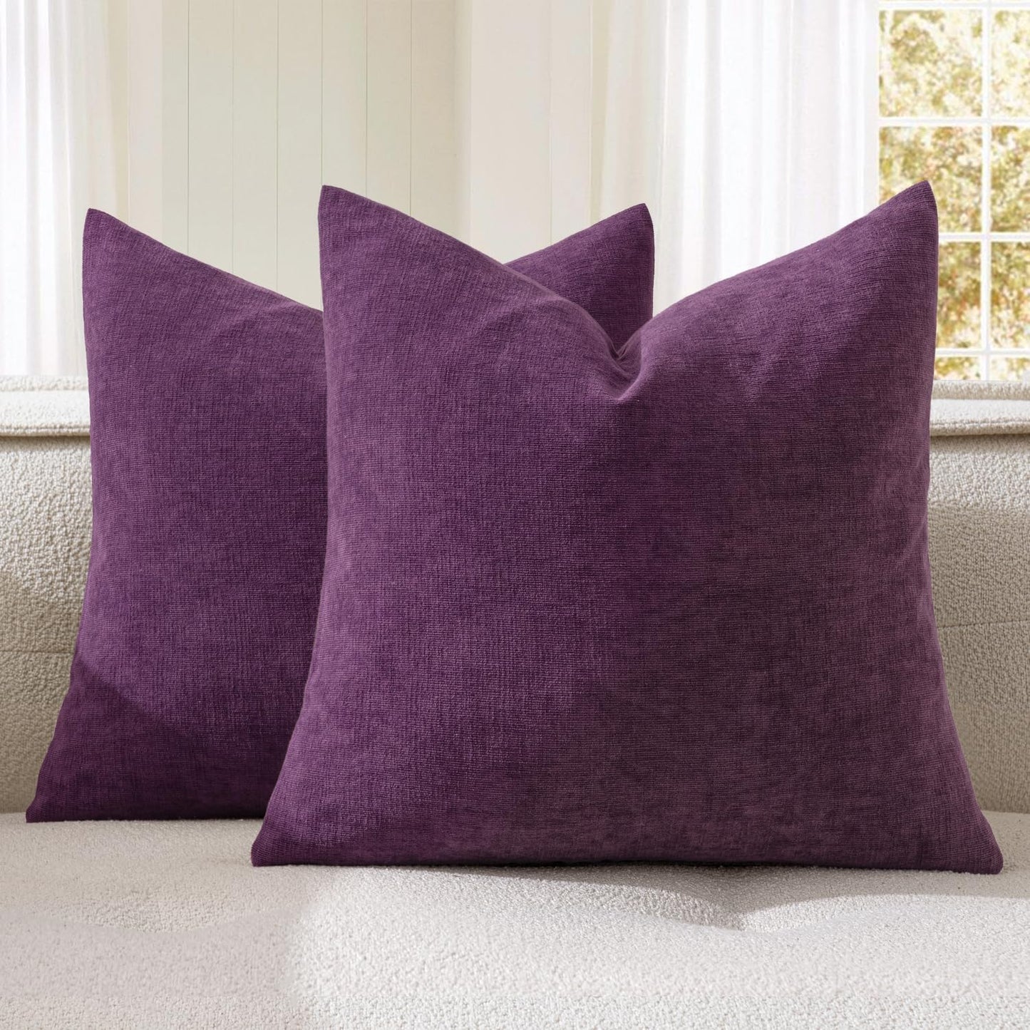 MIULEE Olive Green Couch Pillow Covers 18x18 Inch, Set of 2 Soft Chenille Decorative Square Throw Pillow Covers Farmhouse for Sofa Living Room Bed