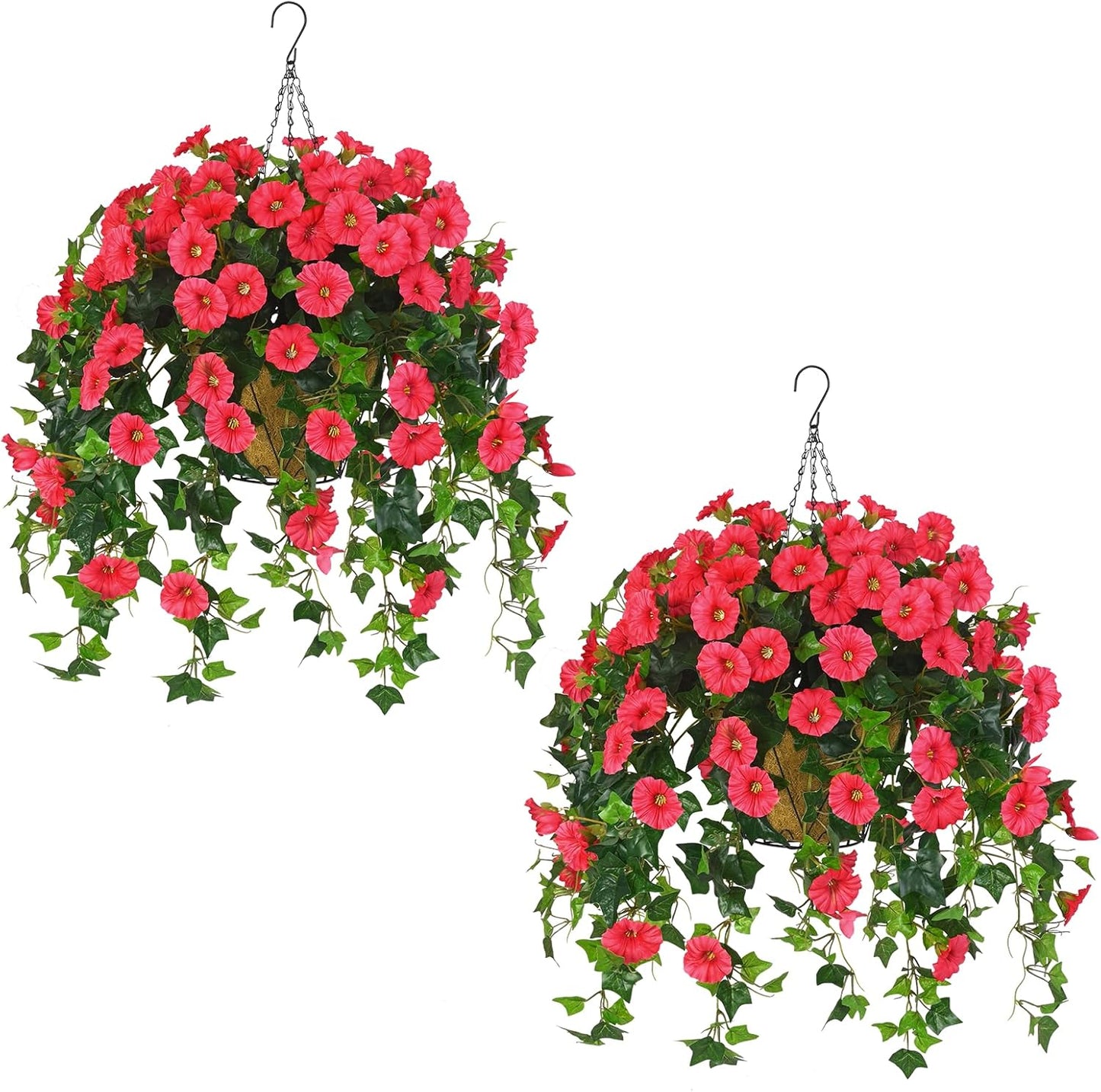 Waipfaru Artificial Hanging Baskets with Flowers, Fake Hanging Plants Outdoors, Urn Fillers for Outside Summer Decor (Fuchsia)