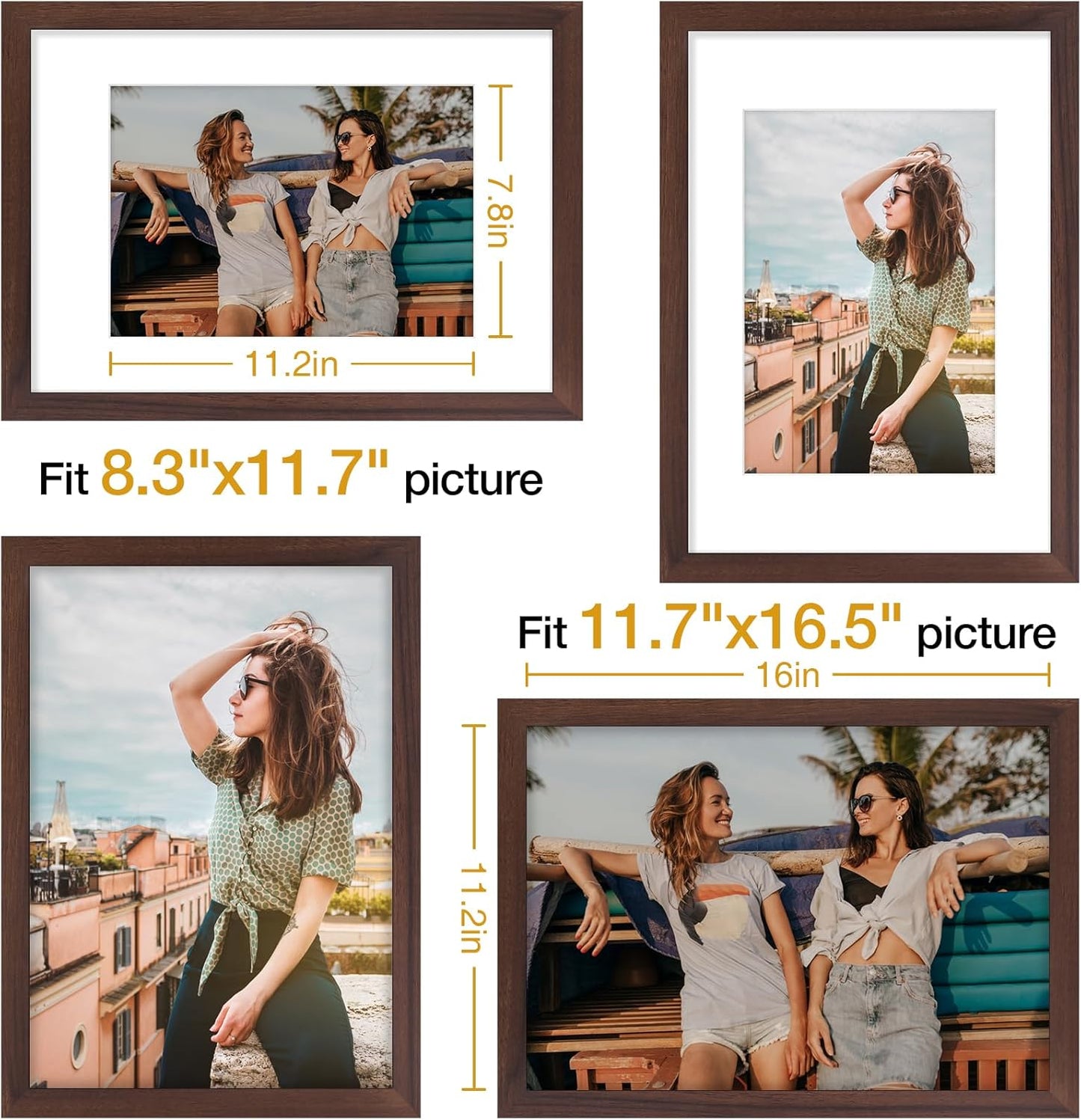 Vittanly 11x14 Picture Frame, Display Pictures 8x10 with Mat or 11x14 without Mat, Photo Frame for Wall Mounting, Black, 1 Pack - Colors B