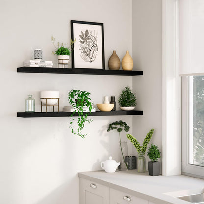 Ballucci Floating Shelves for Wall, 48" Wood Wall Shelf Set of 2, with Invisible Brackets for Bathroom, Living Room, Bedroom, Kitchen, Nursery, 8" Deep, Black