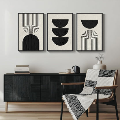 Large Framed Black and White Abstract Wall Art for Living Room, 3 Piece Big Modern Canvas Prints Paintings Artwork for Walls, Minimalist Abstract Art Pictures for Hallway, Office Wall Decor 24x36 In