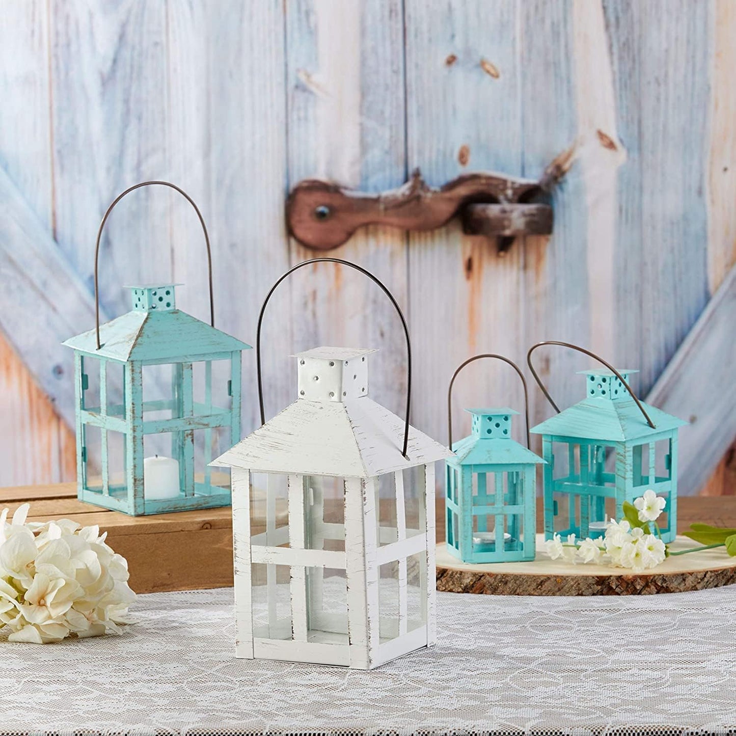Kate Aspen Rustic Farmhouse Decor White Candle Holder Lantern Decorative (5 Inch), Wedding Decoration, Centerpiece Table Decorations, Home Decor, Shelf Decor, Fireplace Lantern