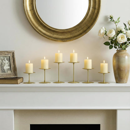Elsjoy Set of 6 Black Pillar Candle Holders, Metal Pillar Candle Stand Fireplace Candelabras Set for Home Decor, Table Centerpiece, Wedding, 3 Sizes