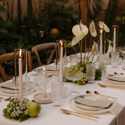 Hurricane Candle Holder Thickened Cylinder Covers Short Taper Candle Sticks Holder 2.5" D × 11" H Glass Tall Candlesticks Holders Centerpiece for Wedding Dining Table, 4 Pcs