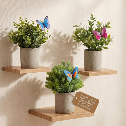 3 Pack Mini Potted Fake Plants Artificial Eucalyptus & Greenery Topiaries with 6 Butterflies,Artificial Plants for Shelf Desk Home Bathroom Farmhouse Room Coffee Table Decor