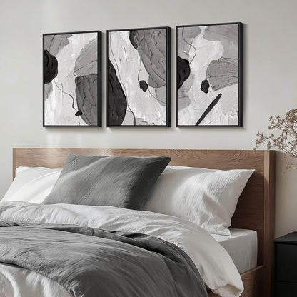 Large Framed Black and White Abstract Wall Art for Living Room, 3 Piece Big Modern Canvas Prints Paintings Artwork for Walls, Minimalist Abstract Art Pictures for Hallway, Office Wall Decor 24x36 In