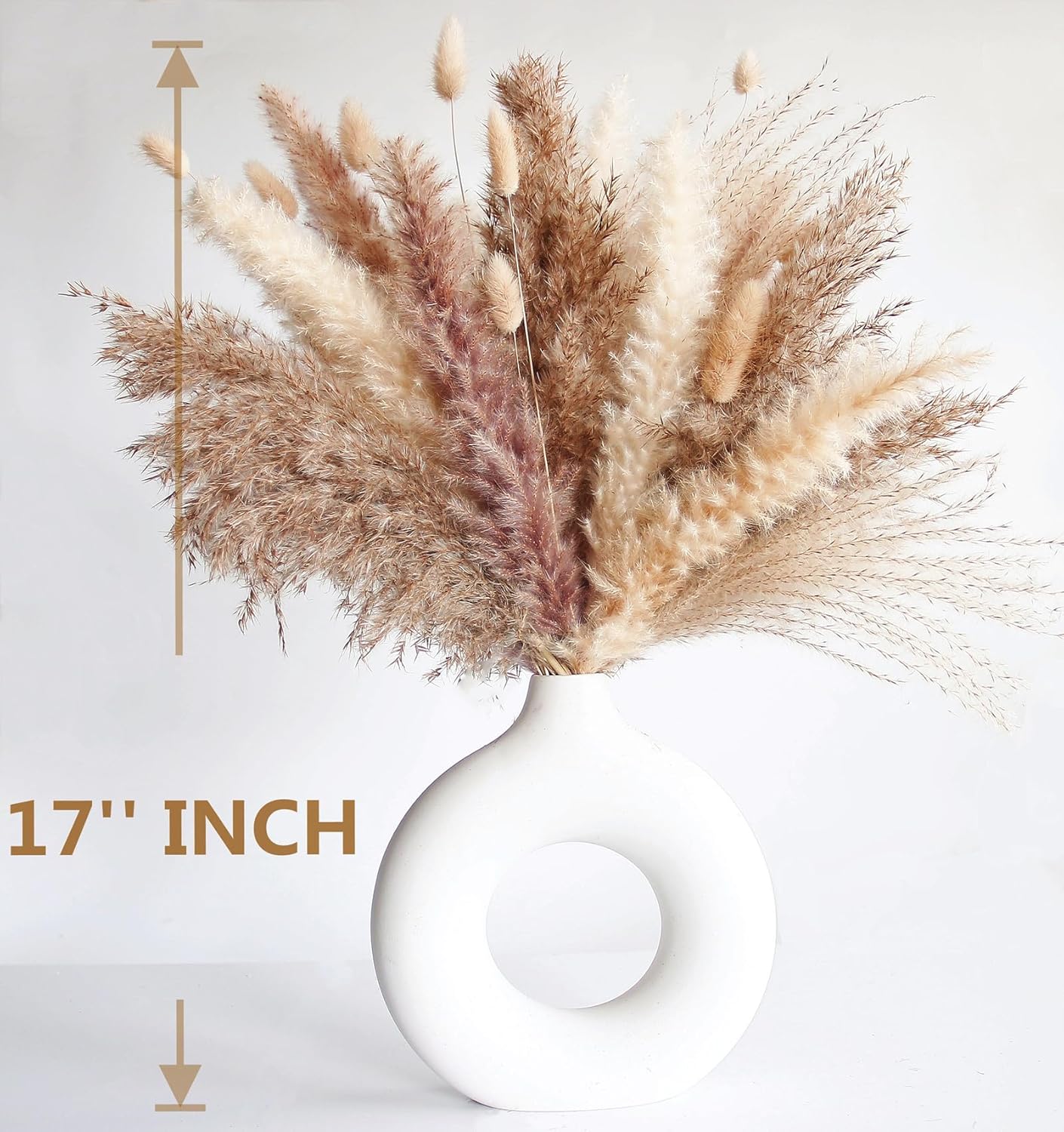 65PCS Pampas Grass Decor, Including pompas Floral, Reed Dried Grass and Bunny Tails Dried Flowers, Natural Dried Pampas Grass Bouquet for Boho Decor Wedding, Home Decoration