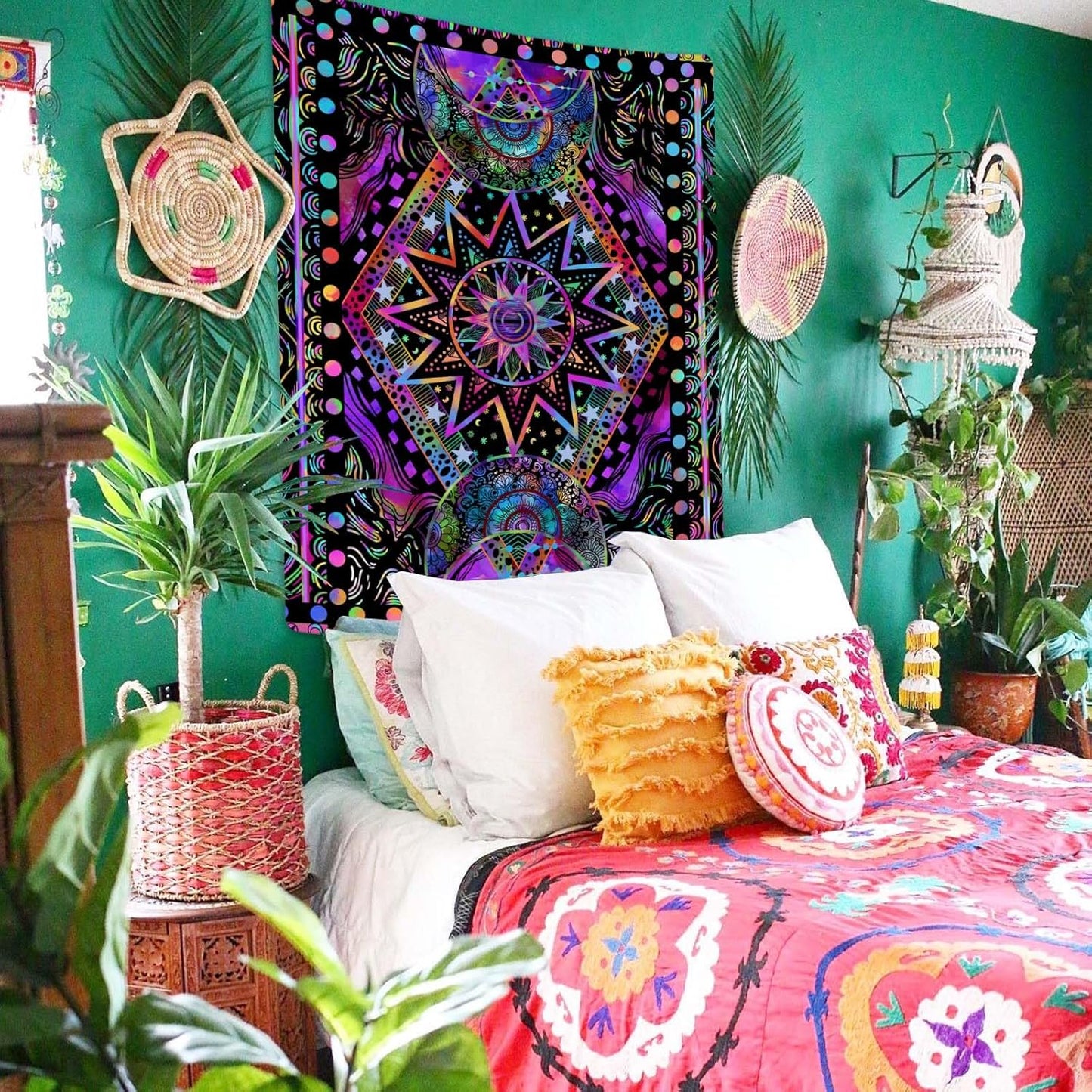 Fowocu Orange Sun and Moon Tapestry Wall Hanging, Indie Hippie Mandala Cool Wall Tapestries, Aesthetic Tapestry for Bedroom Living Room Dorm (Orange, 30'' × 40'')